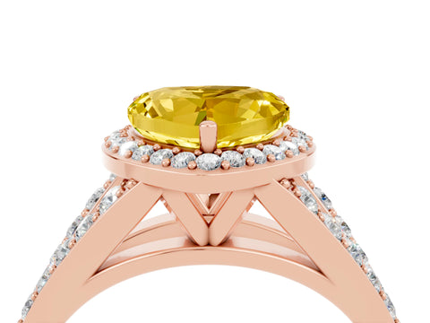 Rose gold Heart Cut Yellow Sapphire Split Shank Halo Ring with Four-Prong Setting_16