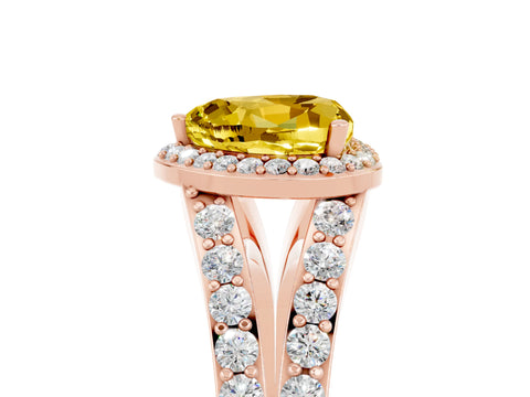 Rose gold Heart Cut Yellow Sapphire Split Shank Halo Ring with Four-Prong Setting_17