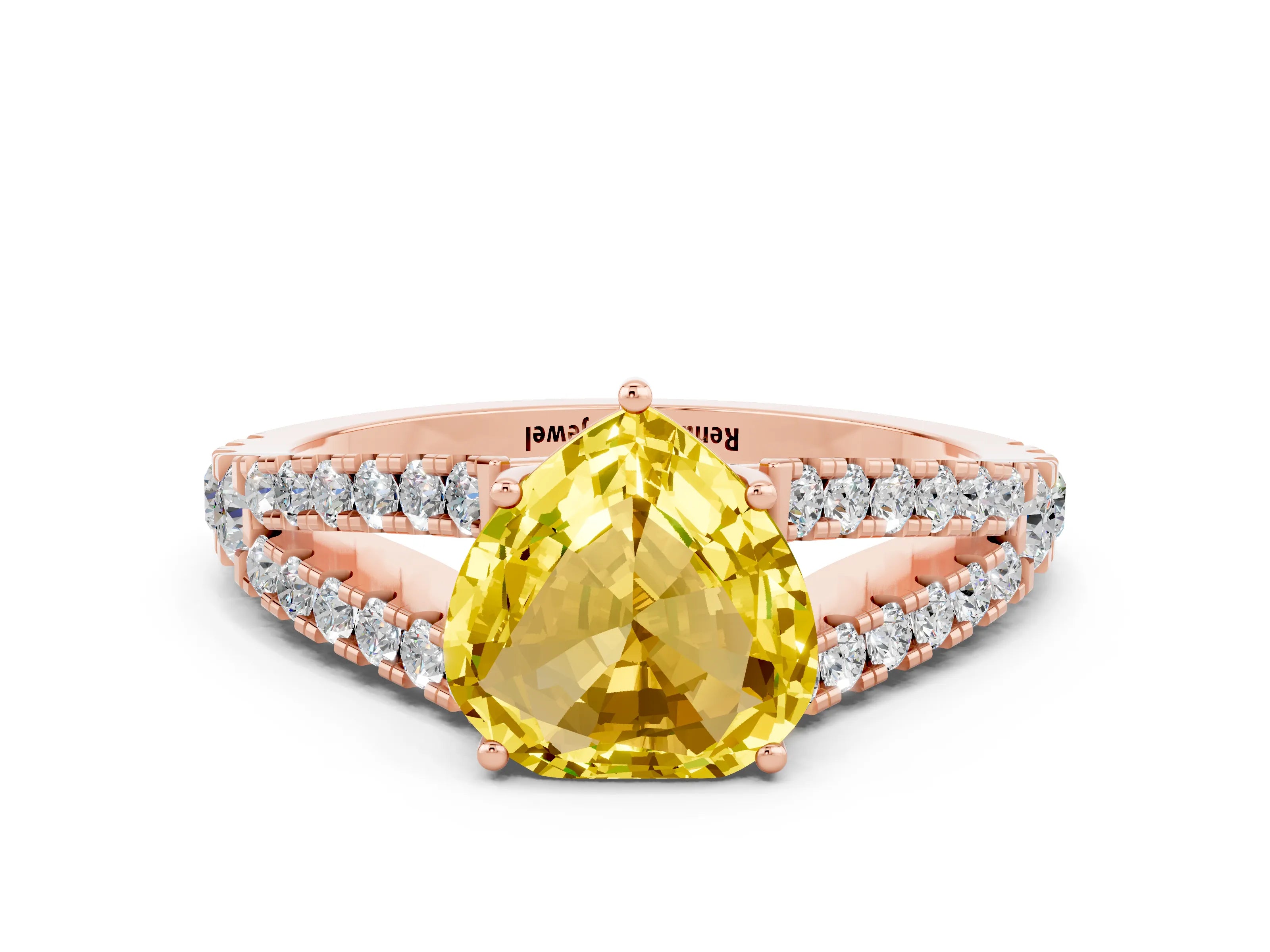 Rose gold Heart Cut Yellow Sapphire Split Shank Pavé Engagement Ring with Four-Prong Setting_12