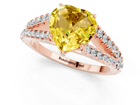 Rose gold Heart Cut Yellow Sapphire Split Shank Pavé Engagement Ring with Four-Prong Setting_13