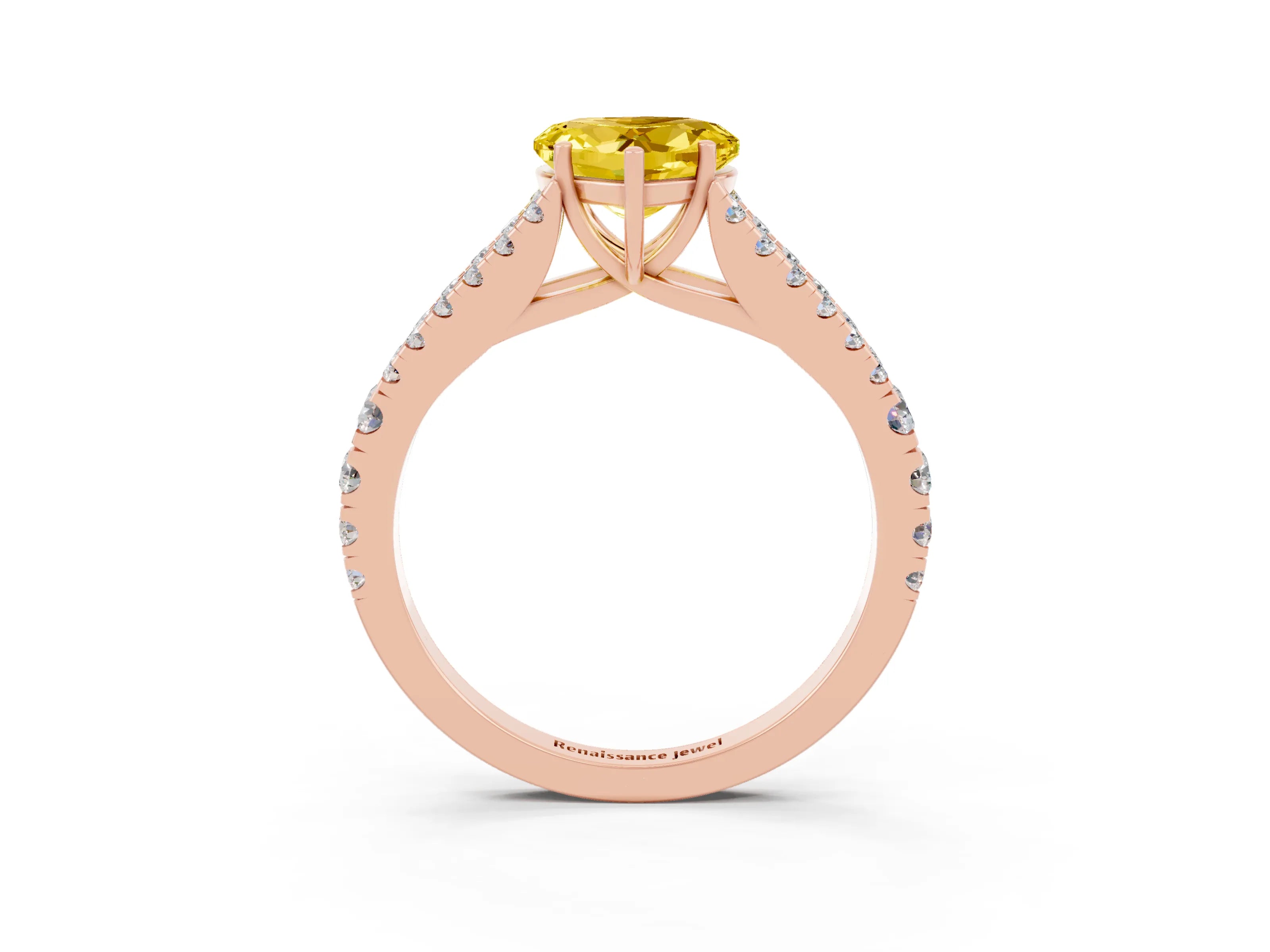 Rose gold Heart Cut Yellow Sapphire Split Shank Pavé Engagement Ring with Four-Prong Setting_15