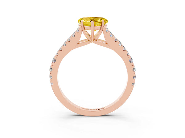 Rose gold Heart Cut Yellow Sapphire Split Shank Pavé Engagement Ring with Four-Prong Setting