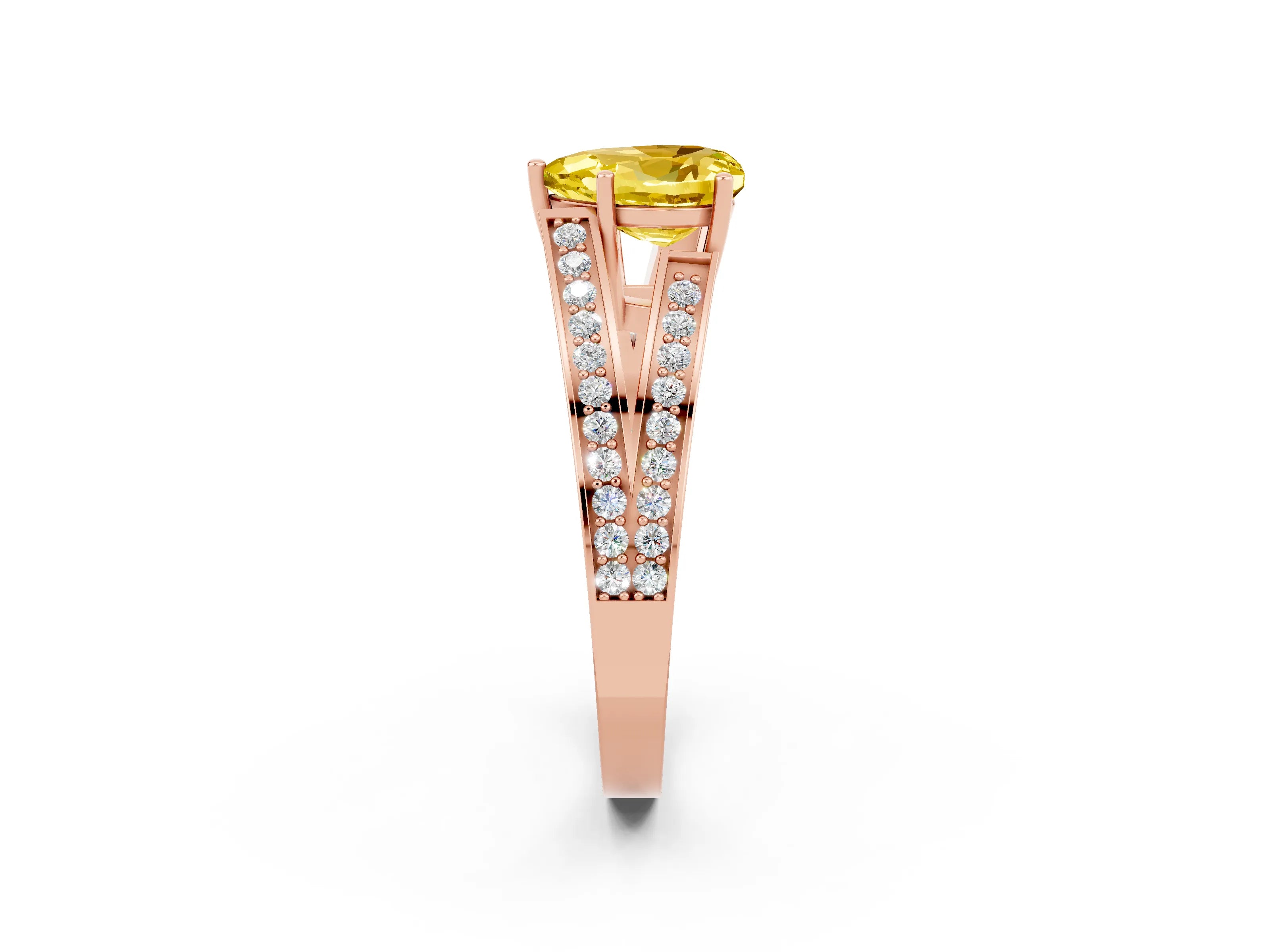 Rose gold Heart Cut Yellow Sapphire Split Shank Ring with Pavé Band and Four-Prong Setting_2