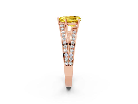Rose gold Heart Cut Yellow Sapphire Split Shank Ring with Pavé Band and Four-Prong Setting_2