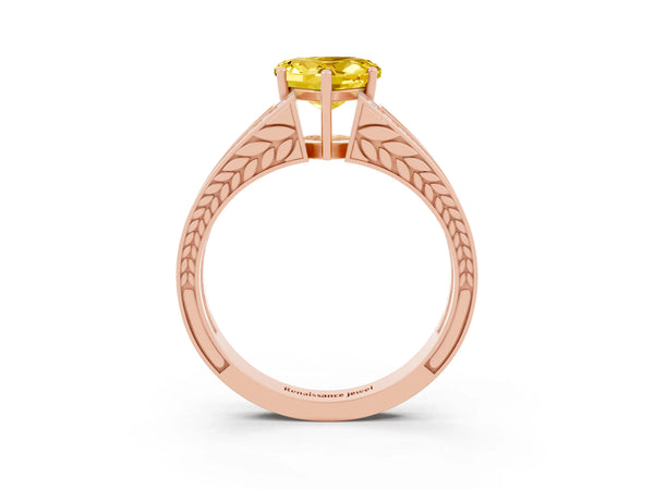 Rose gold Heart Cut Yellow Sapphire Split Shank Ring with Pavé Band and Four-Prong Setting