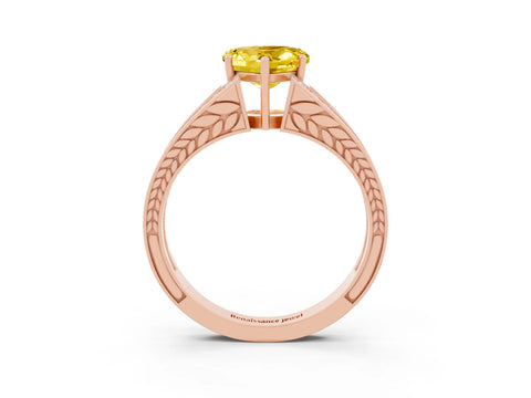Rose gold Heart Cut Yellow Sapphire Split Shank Ring with Pavé Band and Four-Prong Setting_3