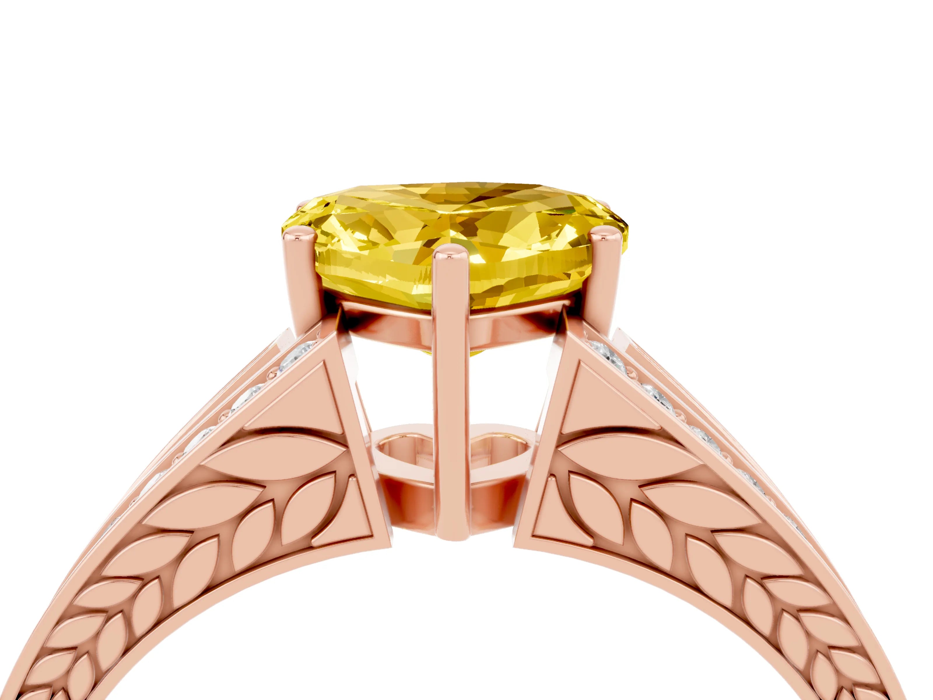 Rose gold Heart Cut Yellow Sapphire Split Shank Ring with Pavé Band and Four-Prong Setting_4