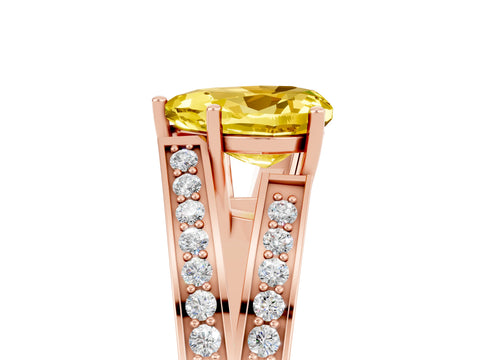 Rose gold Heart Cut Yellow Sapphire Split Shank Ring with Pavé Band and Four-Prong Setting_5