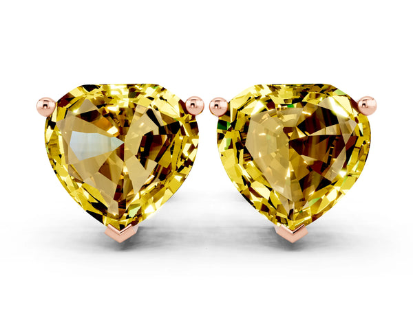 Rose gold Heart Cut Yellow Sapphire Stud Earrings