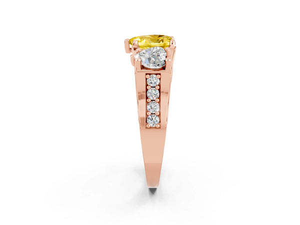 Rose gold Heart Cut Yellow Sapphire Three-Stone Ring with Channel Set Band and Four-Prong Setting