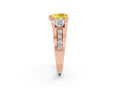 Rose gold Heart Cut Yellow Sapphire Three-Stone Ring with Channel Set Band and Four-Prong Setting_2