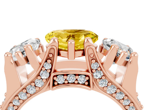 Rose gold Heart Cut Yellow Sapphire Three-Stone Ring with Channel Set Band and Four-Prong Setting_4