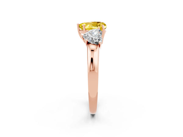 Rose gold Heart Cut Yellow Sapphire Three-Stone Ring with Four-Prong Setting and Classic Band