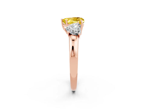 Rose gold Heart Cut Yellow Sapphire Three-Stone Ring with Four-Prong Setting and Classic Band_2