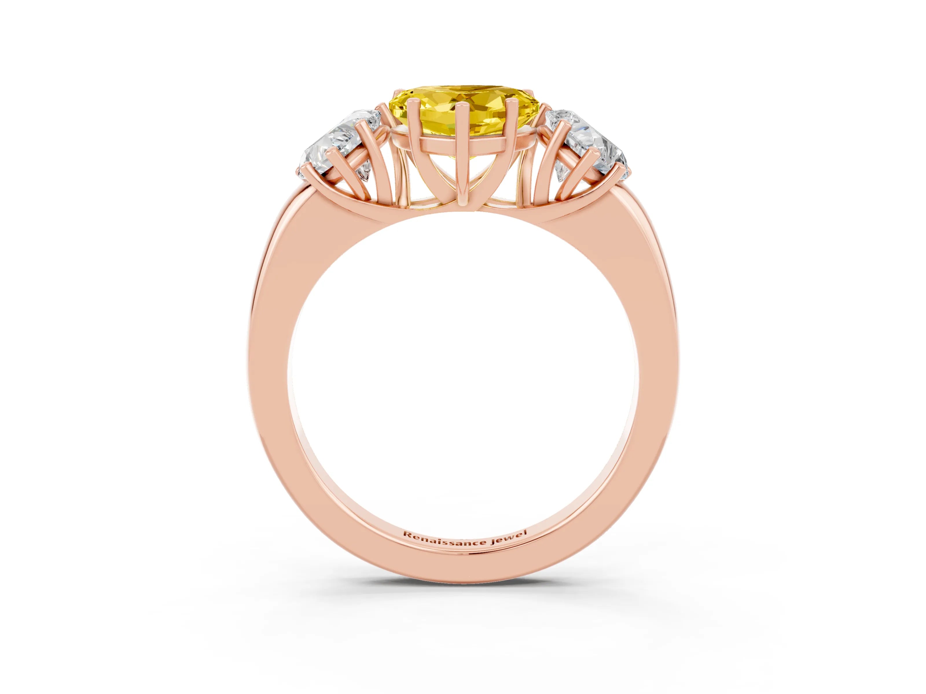 Rose gold Heart Cut Yellow Sapphire Three-Stone Ring with Four-Prong Setting and Classic Band_3