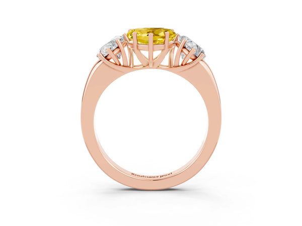 Rose gold Heart Cut Yellow Sapphire Three-Stone Ring with Four-Prong Setting and Classic Band