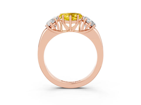 Rose gold Heart Cut Yellow Sapphire Three-Stone Ring with Four-Prong Setting and Classic Band_3