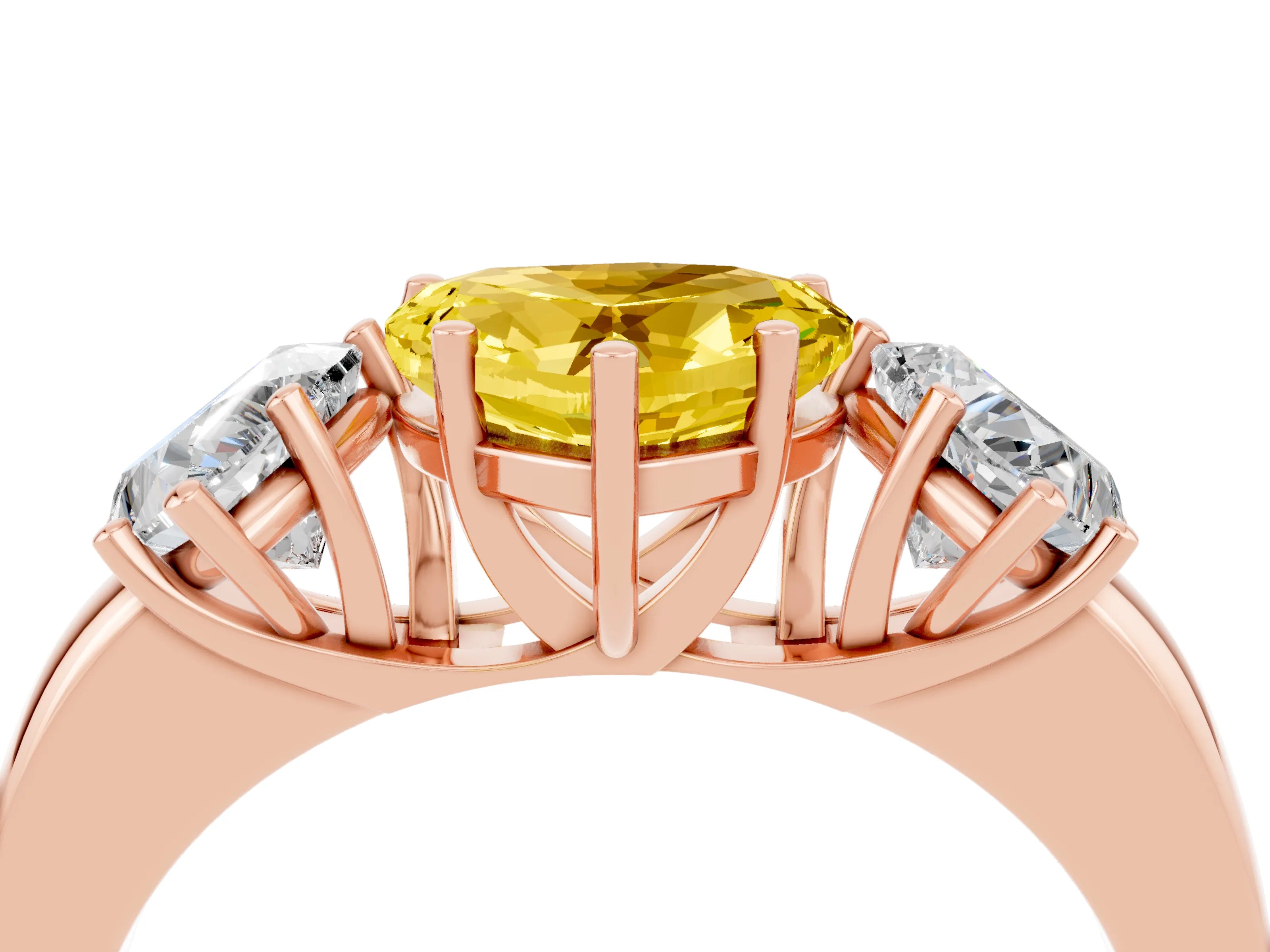 Rose gold Heart Cut Yellow Sapphire Three-Stone Ring with Four-Prong Setting and Classic Band_4