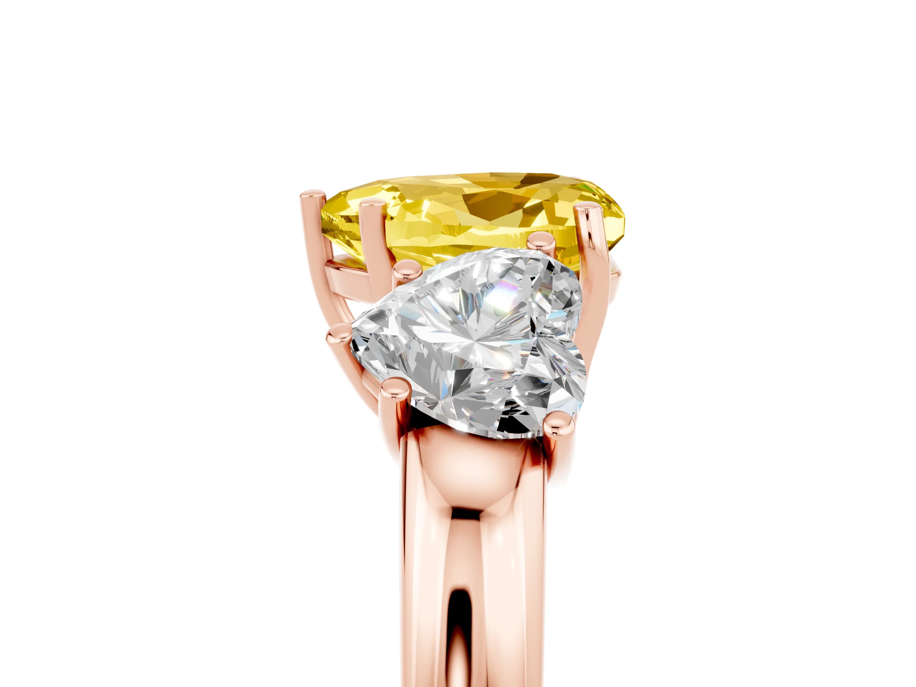 Rose gold Heart Cut Yellow Sapphire Three-Stone Ring with Four-Prong Setting and Classic Band_5