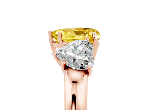 Rose gold Heart Cut Yellow Sapphire Three-Stone Ring with Four-Prong Setting and Classic Band_5