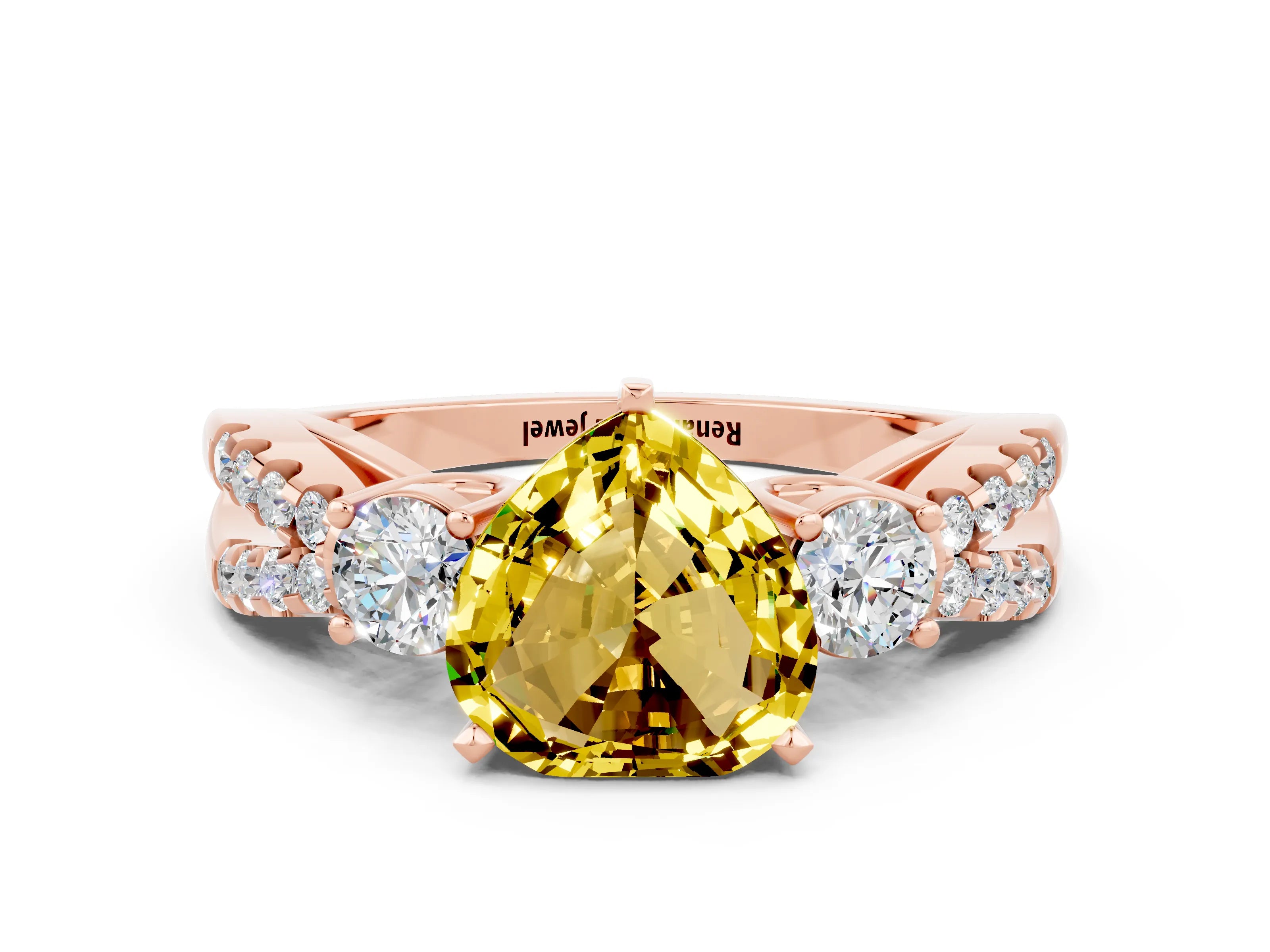 Rose gold Heart Cut Yellow Sapphire Three-Stone Ring with Pavé Split Shank and Four-Prong Setting_24