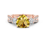 Rose gold Heart Cut Yellow Sapphire Three-Stone Ring with Pavé Split Shank and Four-Prong Setting_24