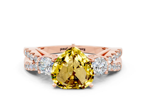 Rose gold Heart Cut Yellow Sapphire Three-Stone Ring with Pavé Split Shank and Four-Prong Setting_24