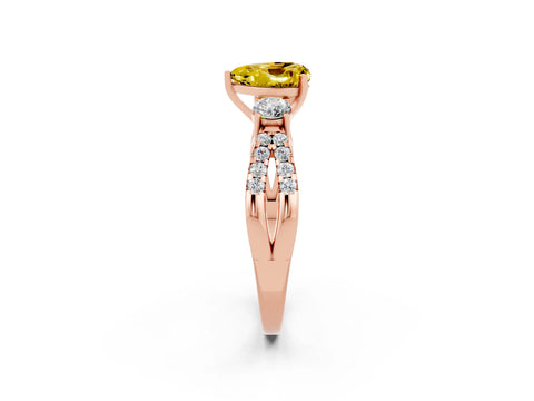 Rose gold Heart Cut Yellow Sapphire Three-Stone Ring with Pavé Split Shank and Four-Prong Setting_26