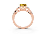 Rose gold Heart Cut Yellow Sapphire Three-Stone Ring with Pavé Split Shank and Four-Prong Setting_27