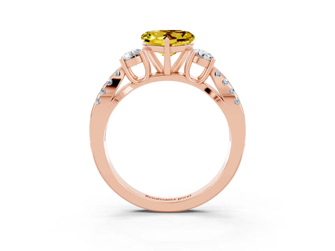 Rose gold Heart Cut Yellow Sapphire Three-Stone Ring with Pavé Split Shank and Four-Prong Setting_27