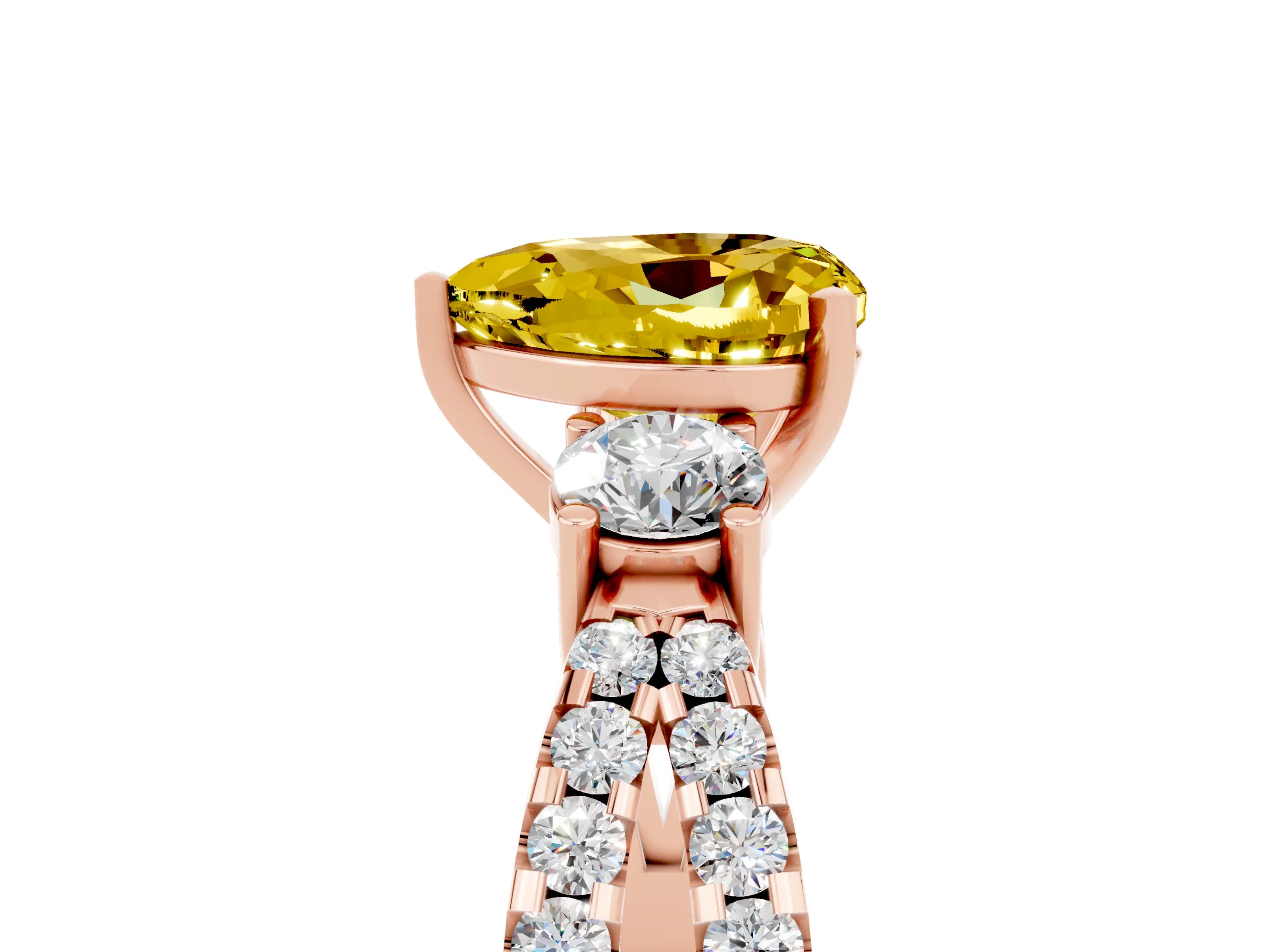 Rose gold Heart Cut Yellow Sapphire Three-Stone Ring with Pavé Split Shank and Four-Prong Setting_29