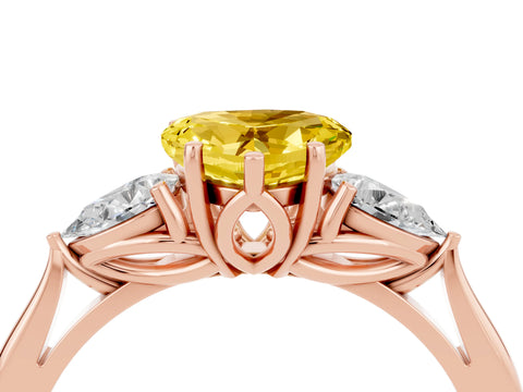 Rose gold Heart Cut Yellow Sapphire Three-Stone Ring with Pear Side Stones and Four-Prong Setting_16