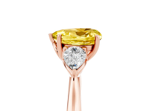 Rose gold Heart Cut Yellow Sapphire Three-Stone Ring with Pear Side Stones and Four-Prong Setting_17