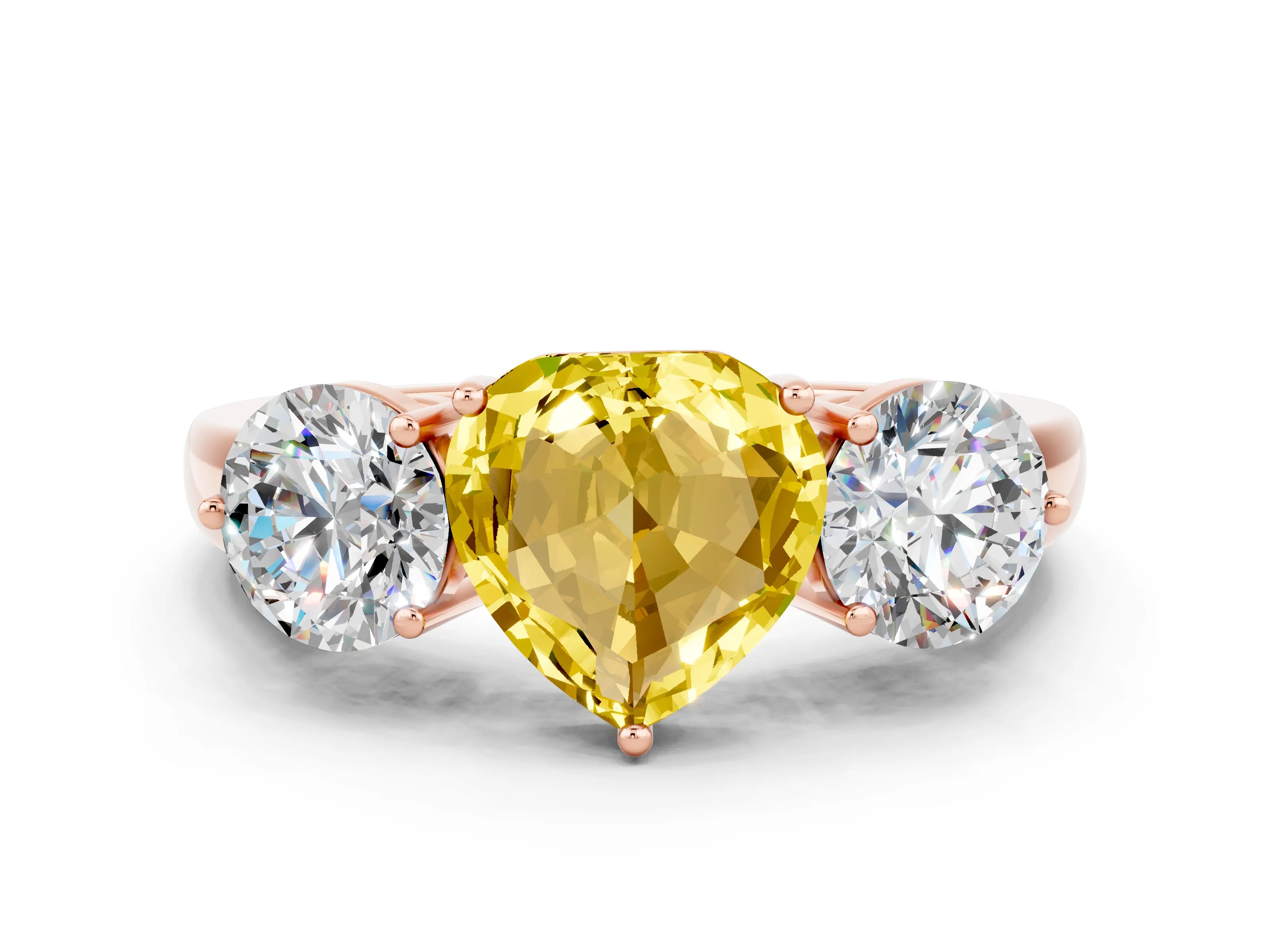 Rose gold Heart Cut Yellow Sapphire Three-Stone Ring with Prong Setting and Classic Band