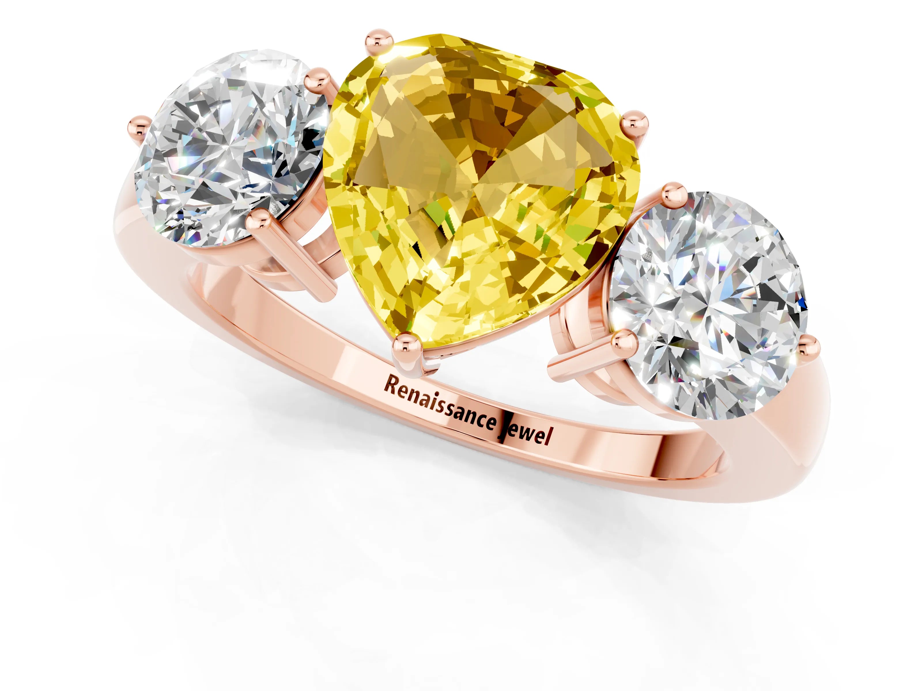 Rose gold Heart Cut Yellow Sapphire Three-Stone Ring with Prong Setting and Classic Band_1