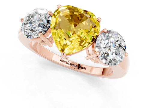 Rose gold Heart Cut Yellow Sapphire Three-Stone Ring with Prong Setting and Classic Band_1