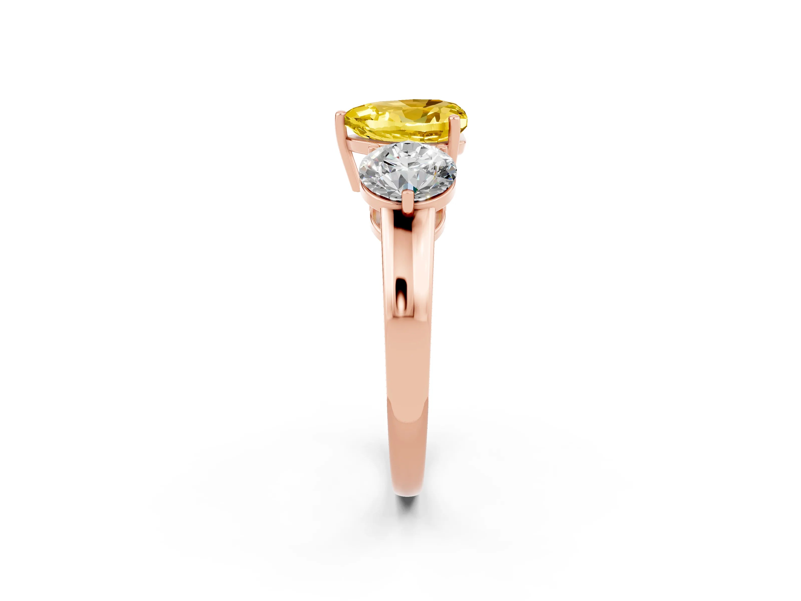 Rose gold Heart Cut Yellow Sapphire Three-Stone Ring with Prong Setting and Classic Band_2