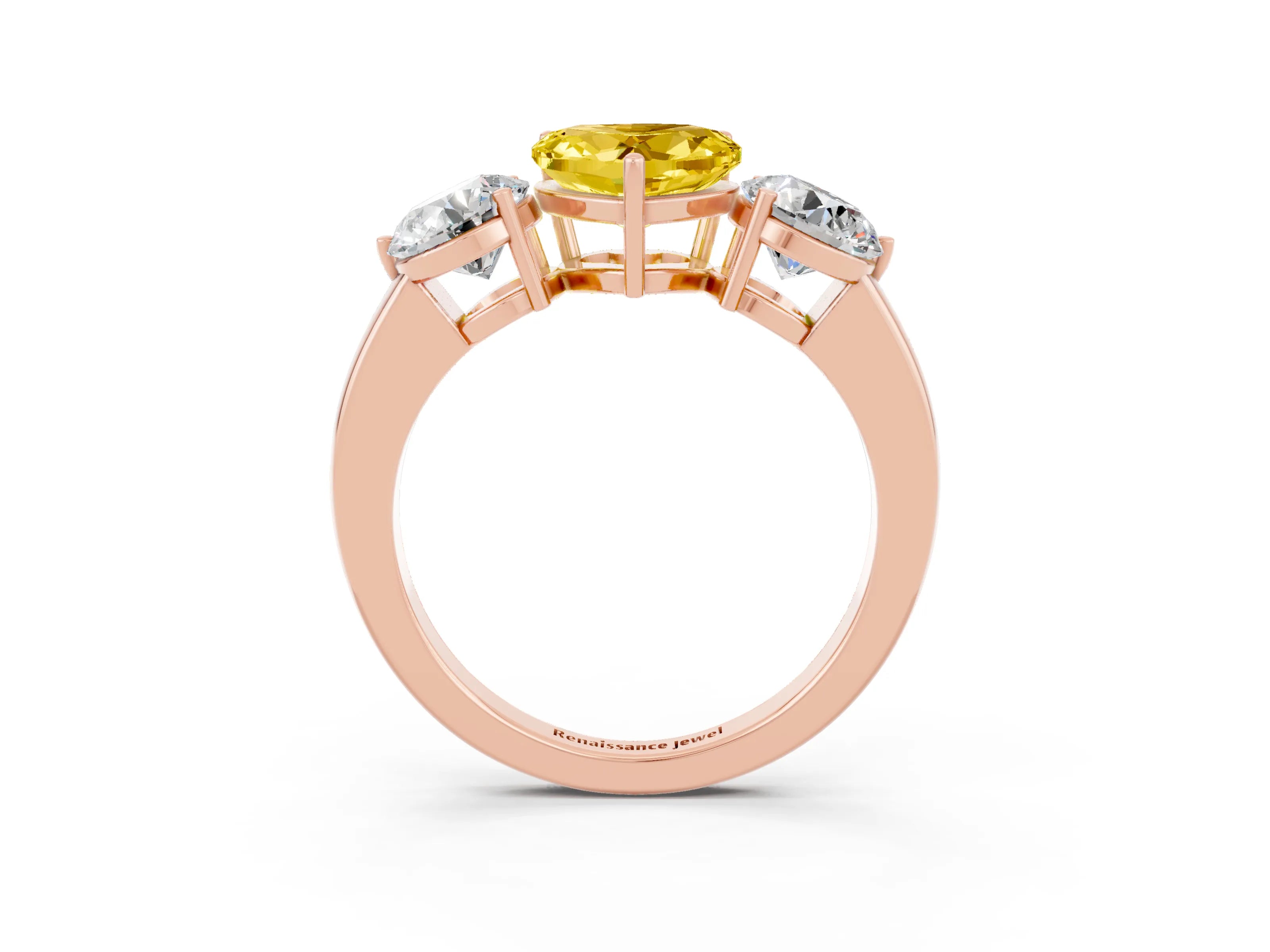 Rose gold Heart Cut Yellow Sapphire Three-Stone Ring with Prong Setting and Classic Band_3