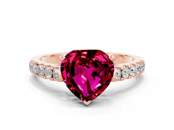 Rose gold Heart Cut Garnet Pavé Band Solitaire Ring with Prong Setting