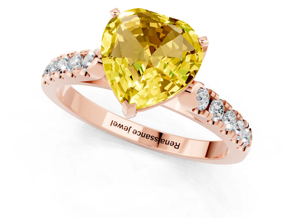 Rose gold Heart Cut Yellow Sapphire Pavé Band Solitaire Ring with Prong Setting