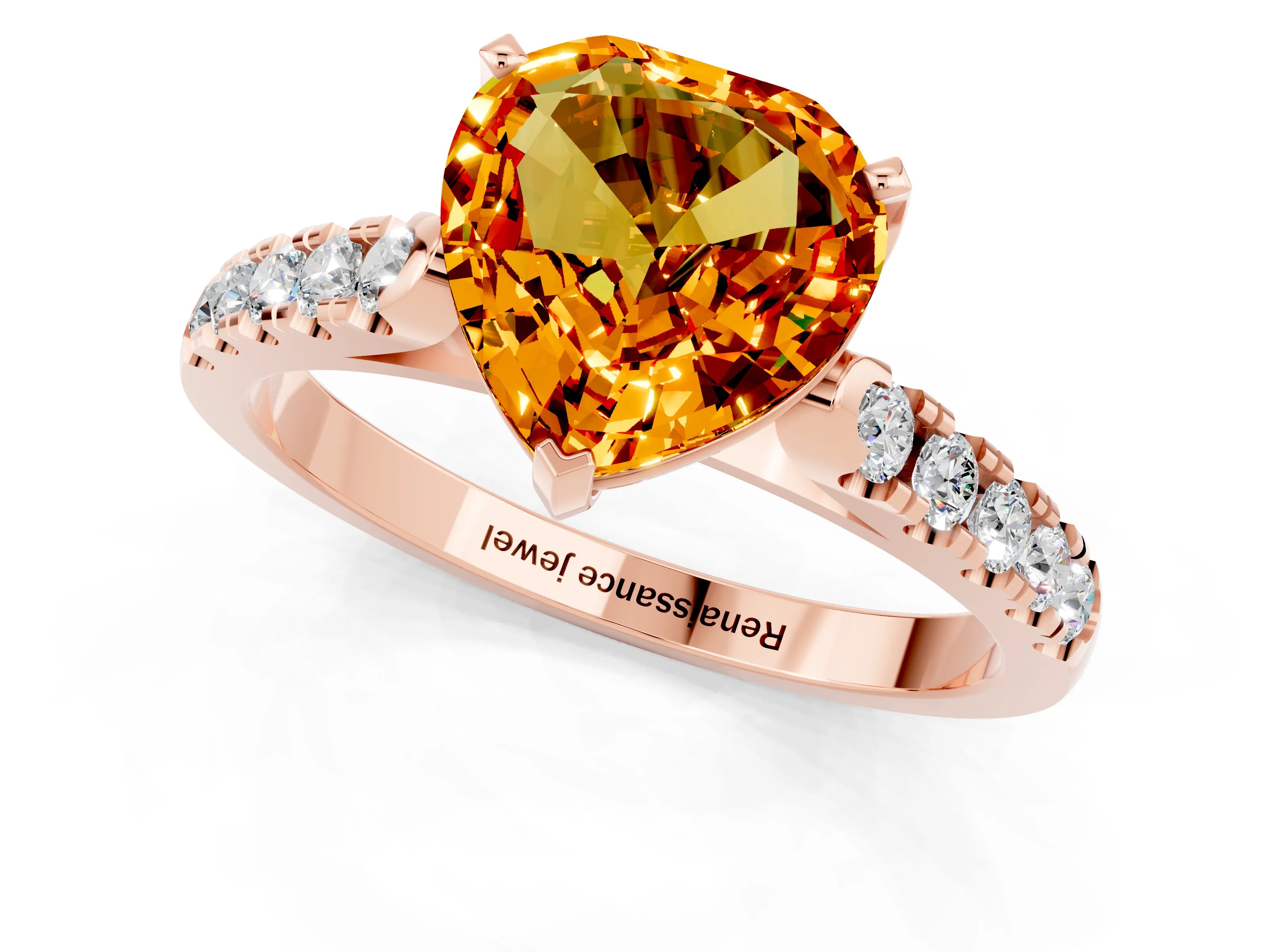 Rose gold Heart Cut {stone} Solitaire Ring with Pavé Band and Four Prong Setting_1