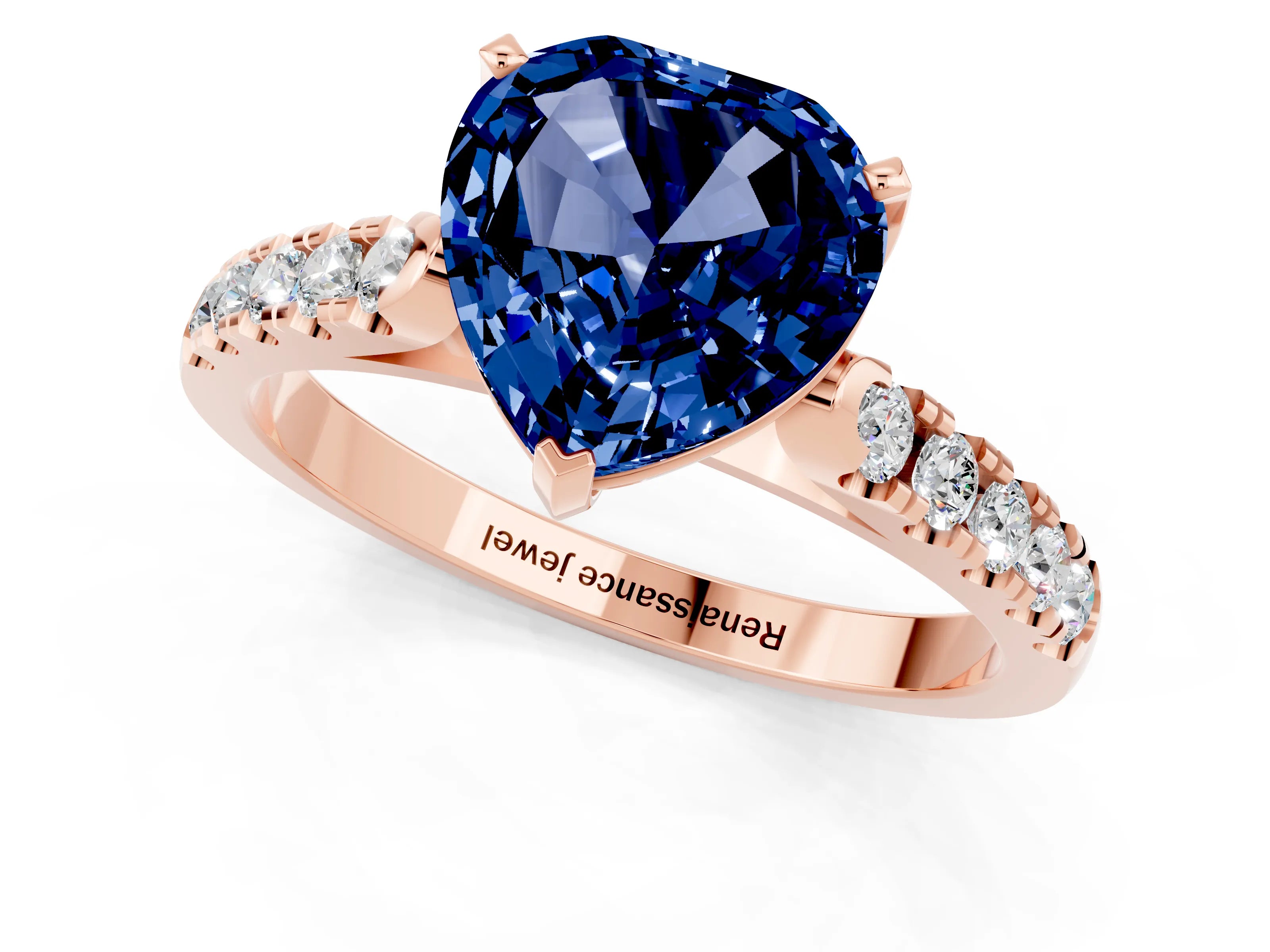 Rose gold Heart Cut {stone} Solitaire Ring with Pavé Band and Four Prong Setting_1