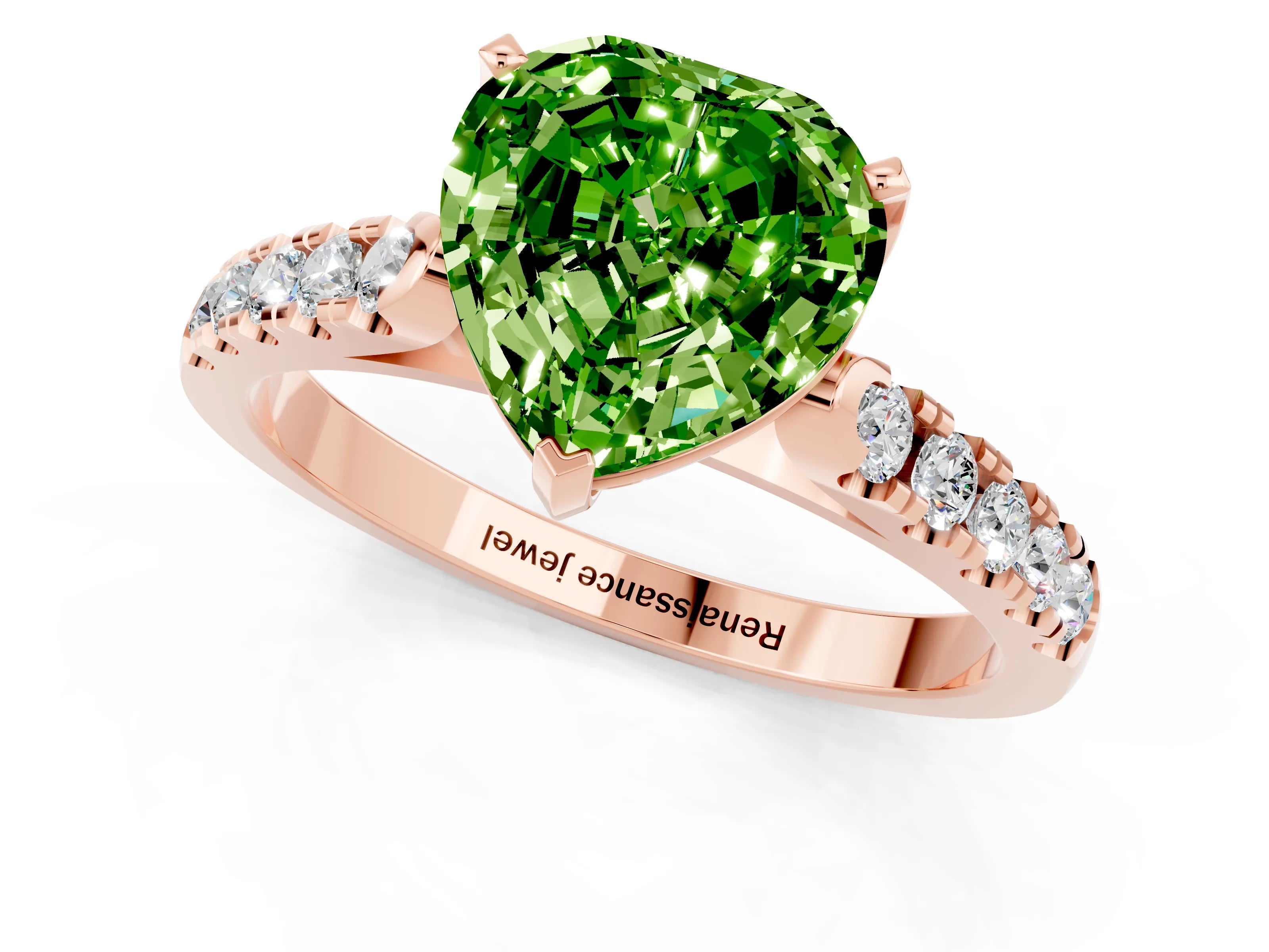 Rose gold Heart Cut {stone} Solitaire Ring with Pavé Band and Four Prong Setting_1