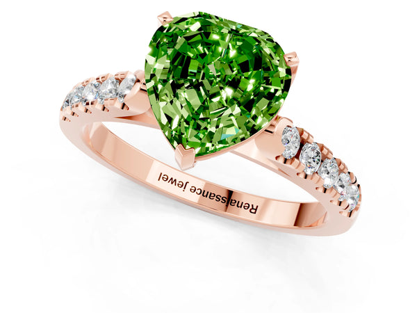 Rose gold Heart Cut Peridot Pavé Band Solitaire Ring with Prong Setting