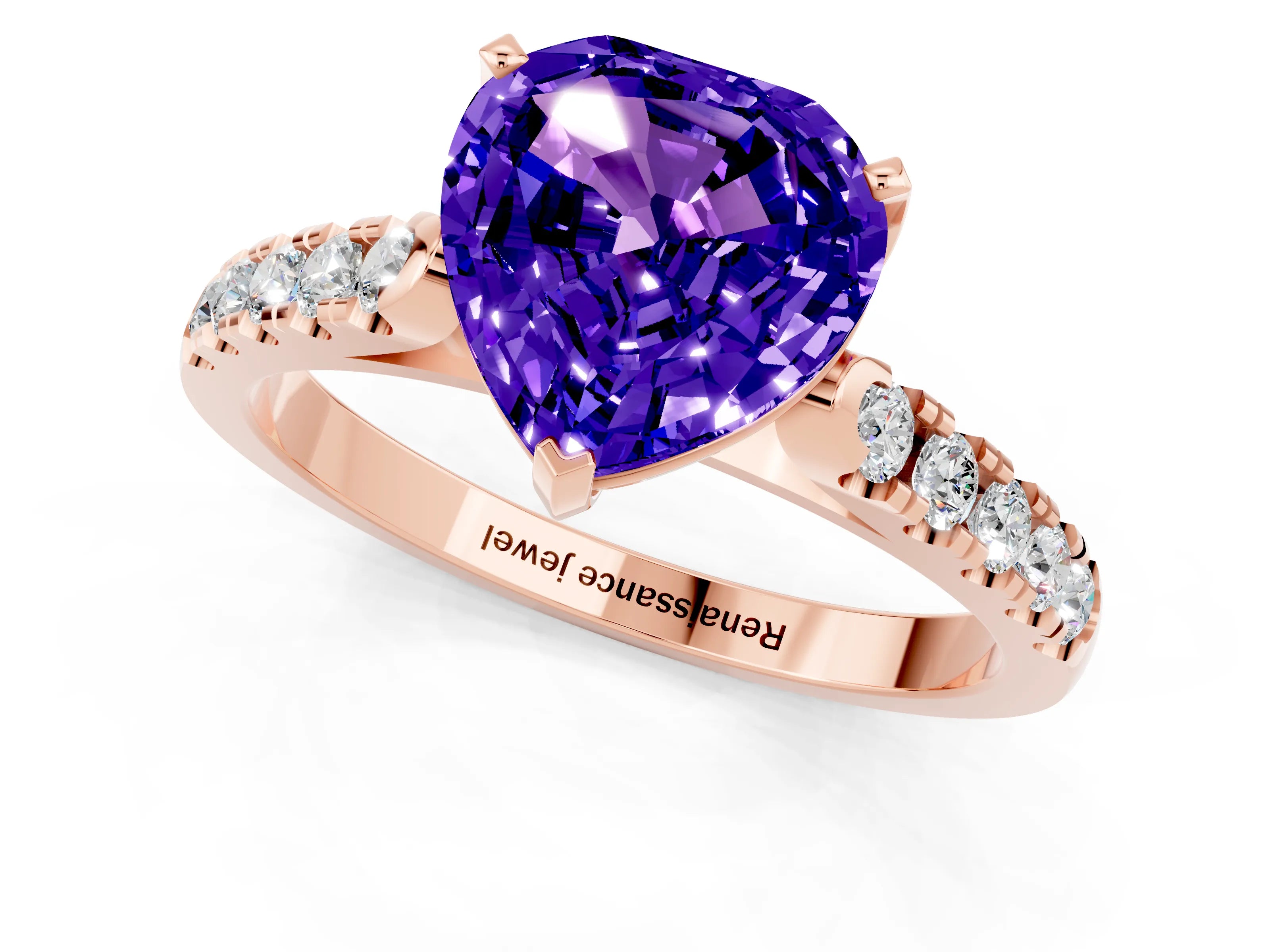 Rose gold Heart Cut {stone} Solitaire Ring with Pavé Band and Four Prong Setting_1