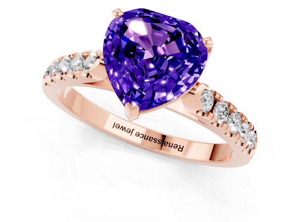 Rose gold Heart Cut Tanzanite Pavé Band Solitaire Ring with Prong Setting