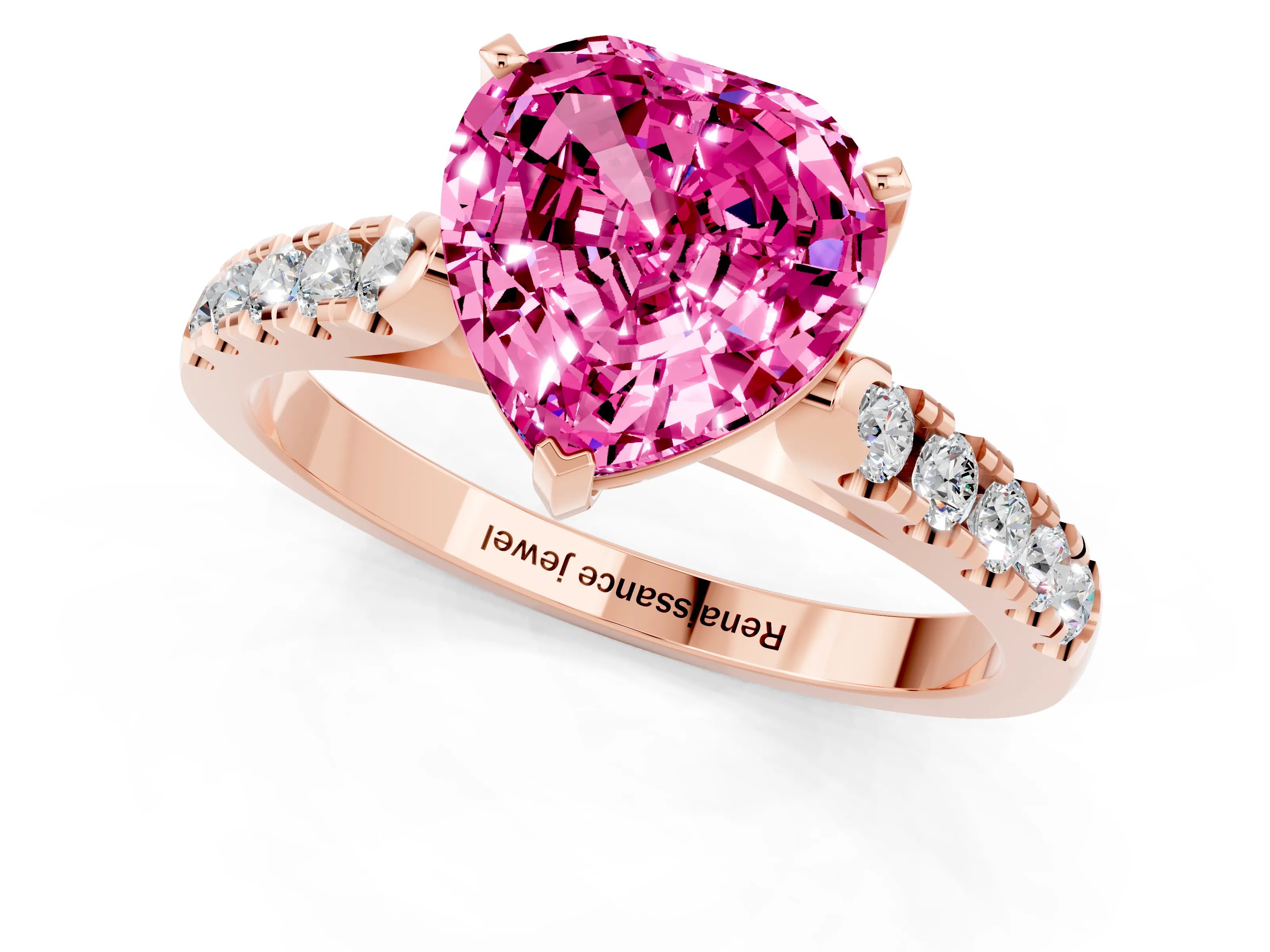 Rose gold Heart Cut {stone} Solitaire Ring with Pavé Band and Four Prong Setting_1