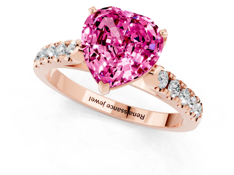 Rose gold Heart Cut {stone} Solitaire Ring with Pavé Band and Four Prong Setting_1
