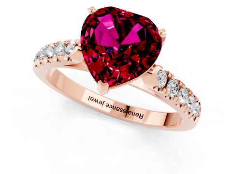 Rose gold Heart Cut {stone} Solitaire Ring with Pavé Band and Four Prong Setting_1