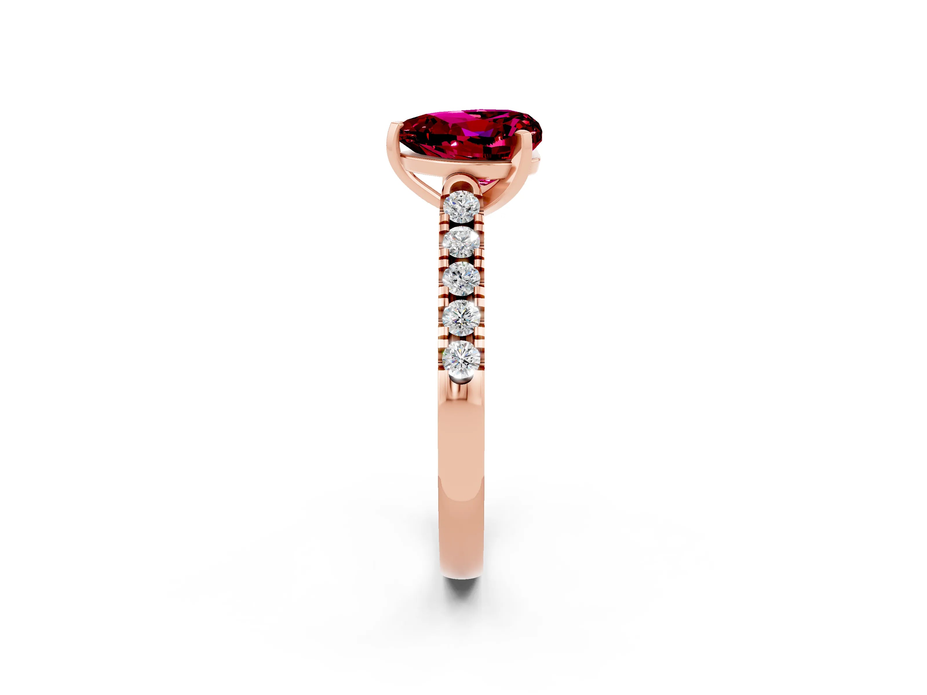 Rose gold Heart Cut {stone} Solitaire Ring with Pavé Band and Four Prong Setting_2